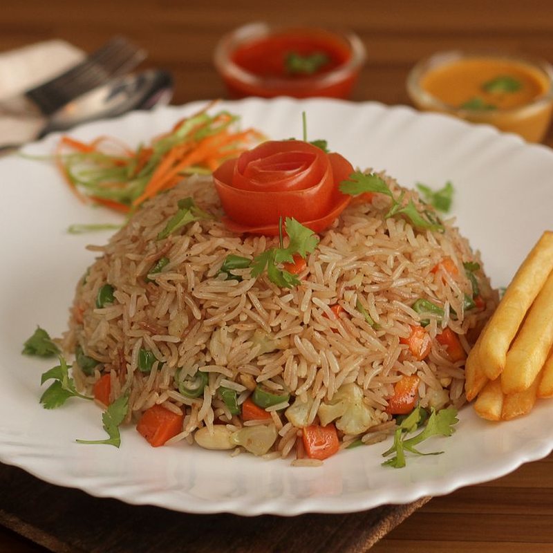 A bowl of vegetable fried rice