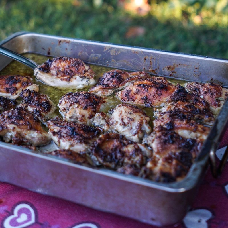 Roast chicken thighs with vegetables